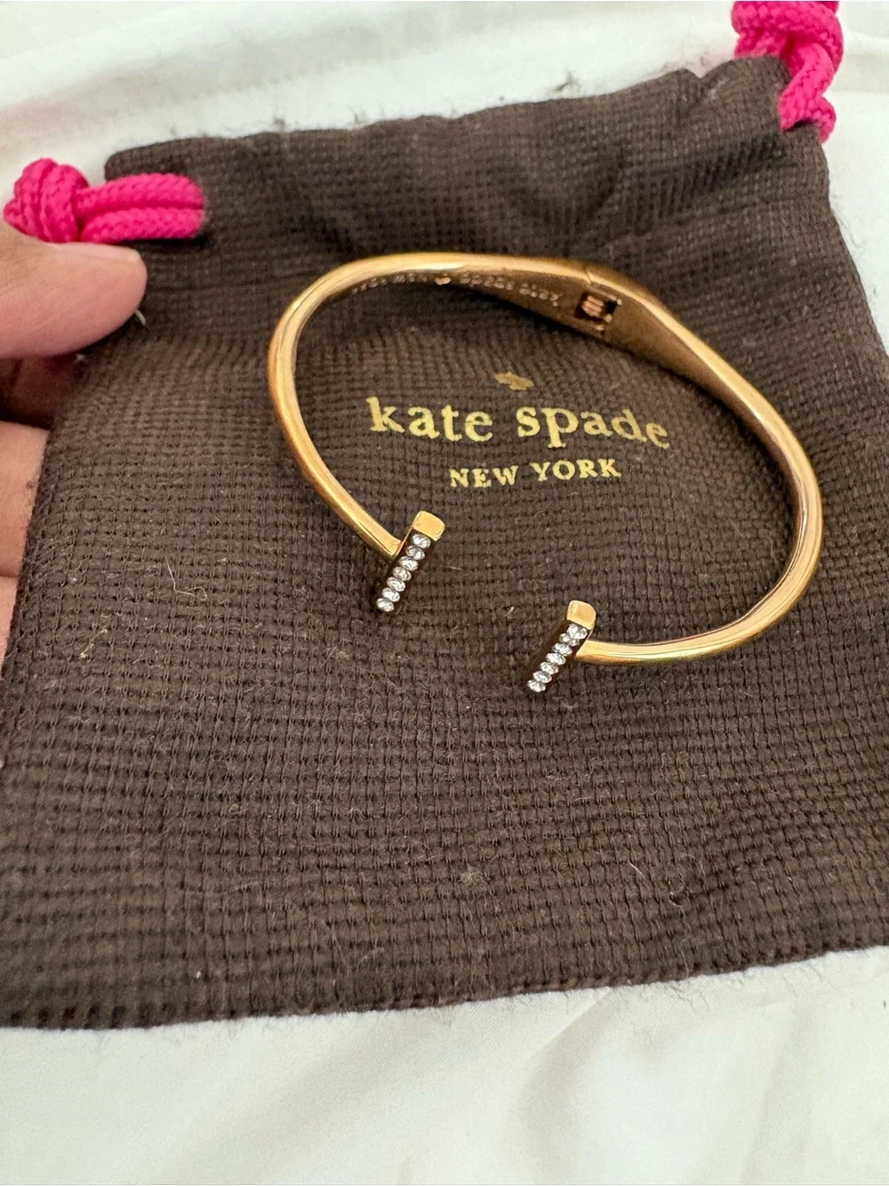 kate spade gold T-bar crystal open cuff bracelet